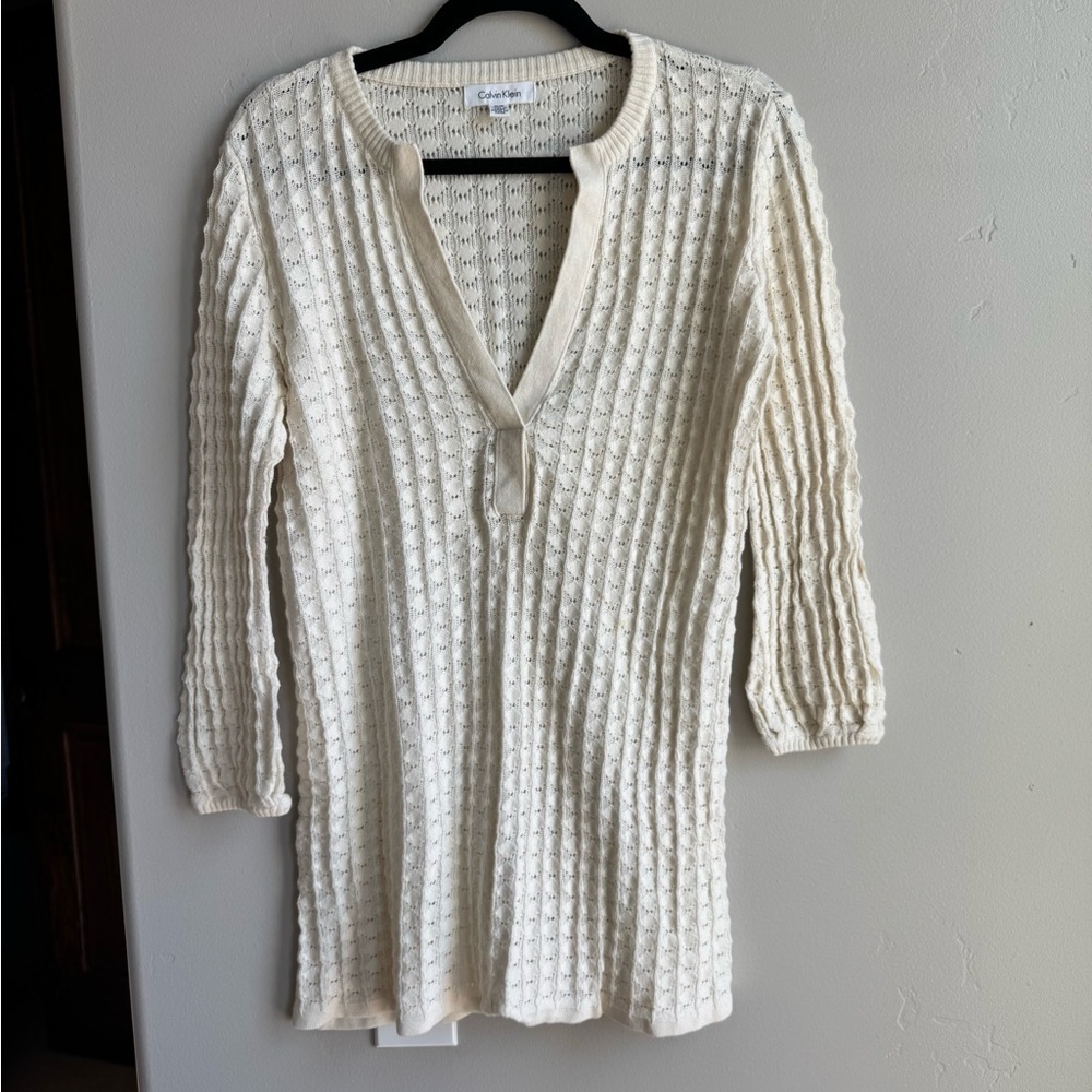Calvin Klein Waffle Weave Knit Long Sleeve Sweater Cottagecore M Euro Summer